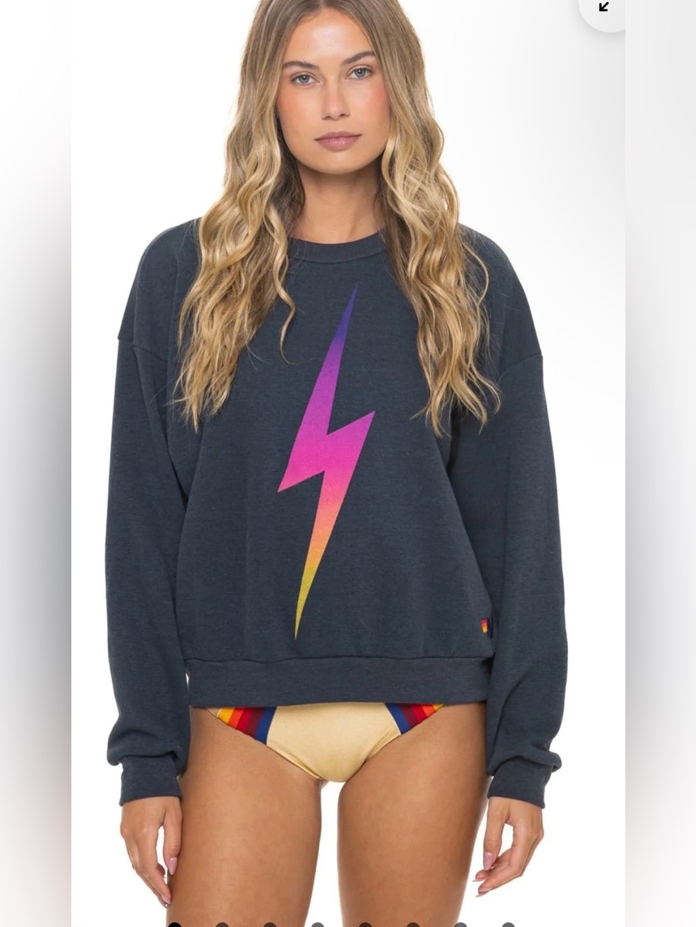 Aviator Nation Bolt Fade Crew Sweatshirt Charcoal Gray L Pink Purple BNWT